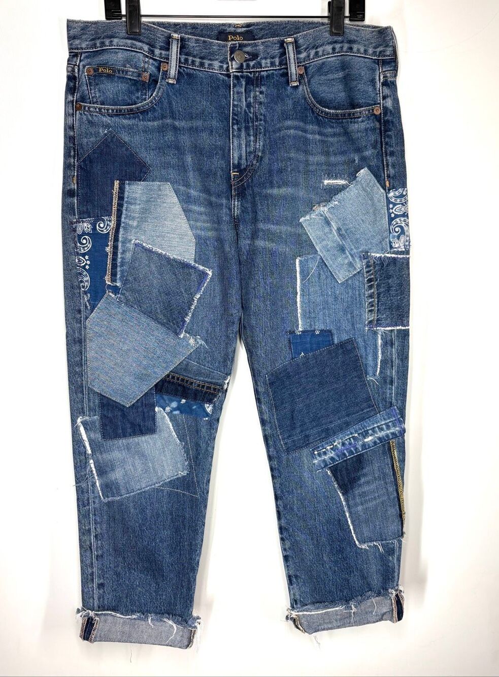 Polo Ralph Lauren Avery Patchwork Boyfriend Jeans 30 Distressed Bandana Denim
